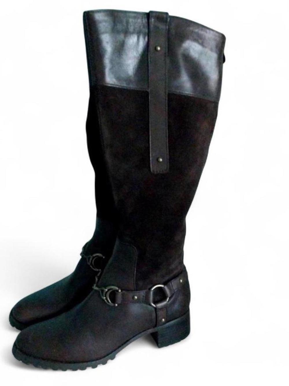 Etienne Aigner Black Leather & Suede Over-the-Knee Boots